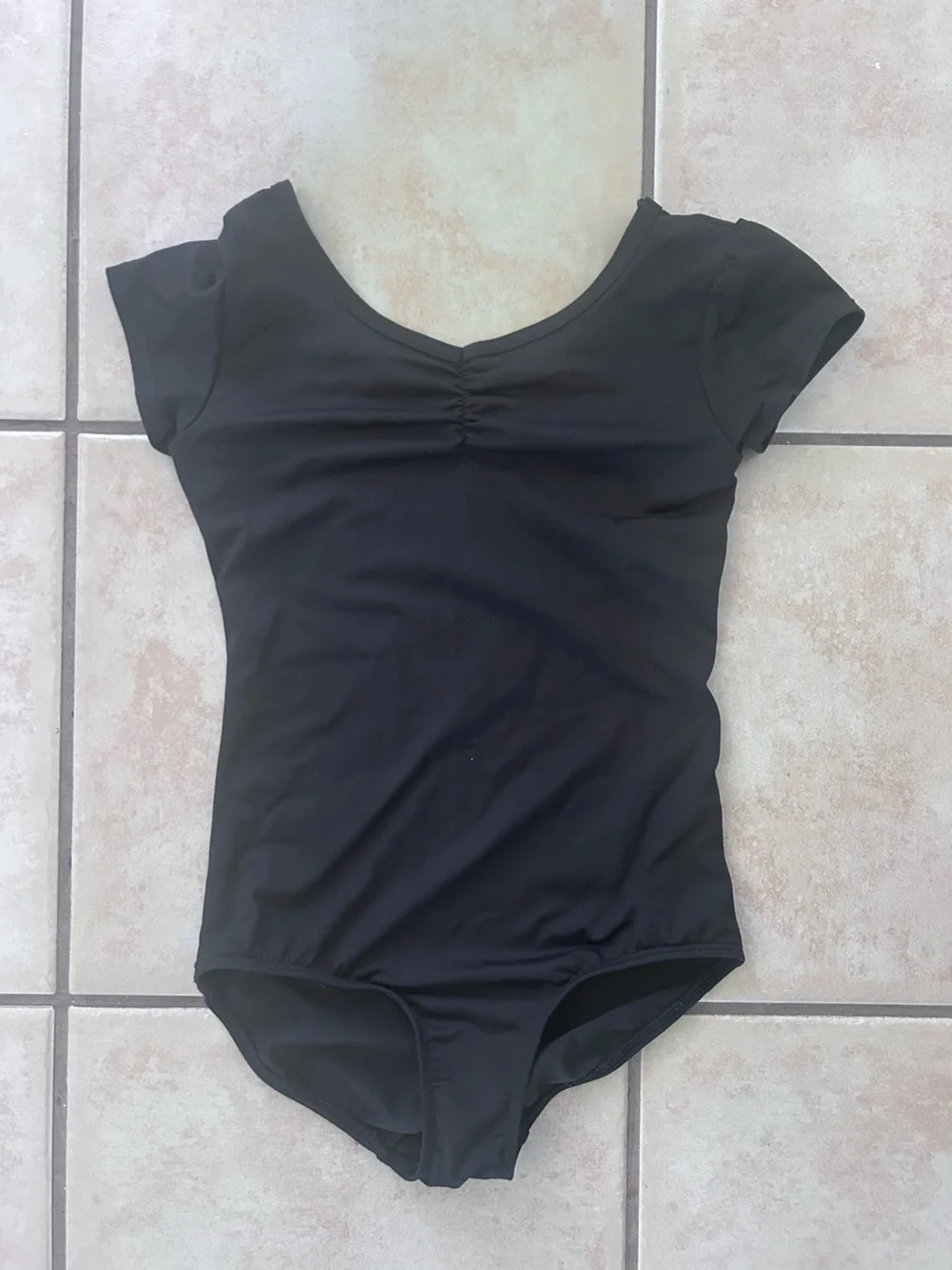 Danskin Now Black Short Sleeve Scoop Neck Dance Leotard